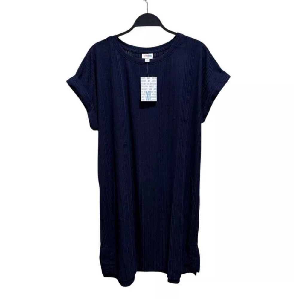 LuLaRoe Chelsea T-Shirt Dress Women's Size XL, Navy Ribbed-NWT